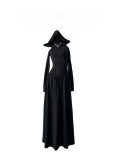 Ms XIDU Tay Dài Phong Cách Gothic Đầm Ôm Vừa Vặn Màu Đen Halloween Dark Series Nữ Thời Trang Mùa Thu Mùa Đông Dài Đầm Es