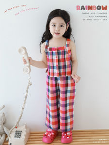 YOEHYAUL | Rainbow Gingham Vintage Cool Summer Set Flare Pants