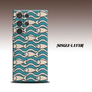 BILIBILI | Wave Fish Cartoon Print For Samsung Galaxy S26 S25 S24 A56 A36 Dual Layer Luxury Fashion Full Lens Protective Case