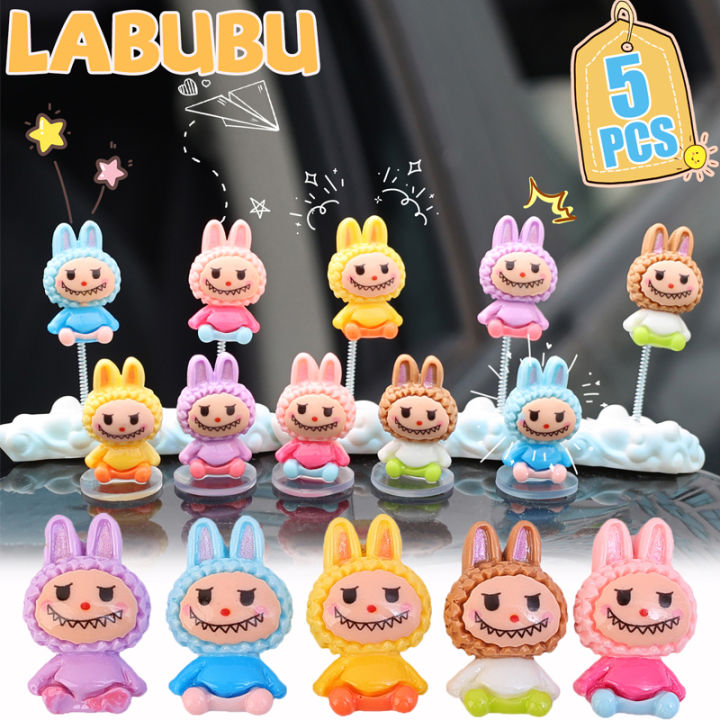 5PCS Cartoon Labubu Car Ornaments Lovely Monsters Bunny Doll Shaking ...