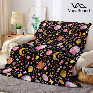 Watercolor Planet Flannel Blanket Warm Soft Halloween Christmas Decorative Couch Warm Cozy All-Season Gift