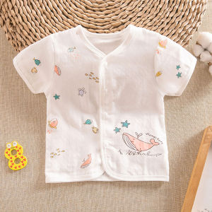 Summer Newborn Baby Cotton Gauze Half Sleeve Top Baby Gauze Short Sleeve Cardigan Toddler Gauze Half Sleeve Shirt