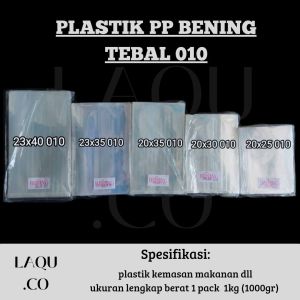 Plastik PP Bening Tebal 010  Ukuran 12x15 12x20 13x25 14x25 15x20 15x25