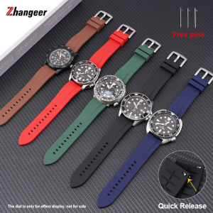 Zhangeer Softness Silicone Strap 20mm 22mm 24mm Men Women Quick Release Wrist watch Band Flat Interface Universal Steel Pin Buckle Black Blue Brown Green Red Orange Watchbands Replacement Watch Accessories