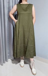 Long Dress Tanpa Lengan Katun Twill / Gaun Terusan Panjang Semata Kaki Polos Kutungan A Line