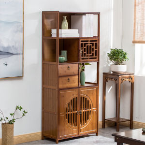 Simple Ancient Style Bamboo Carved Bookshelf Multi-Layer Living Room Floor Standing Storage Desk Student Shelves Artistic Design