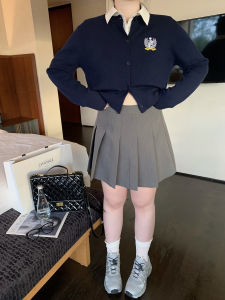 กระโปรงสั้นทรงเอเอวสูงสไตล์อเมริกันย้อนยุค M5T6 ไซส์ใหญ่ กระโปรงทรงเอผ้าโพลีเอสเตอร์ฤดูใบไม้ร่วงปี 2024