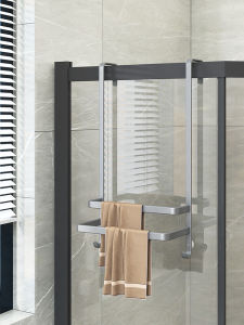 Bathroom Towel Rack Shower Room Glass Door Hanging Shelf Toilet Paper Holder Double Rod Space Aluminum No Drilling Required