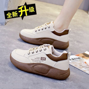 Comfortable Leather Sport Shoes Womens Casual Fashion Cross Buckle mid Heel Thick Bottom Soft Bottom All Match Board Shoes