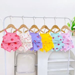 Set 5 bộ hai dây viền bèo vải thun tăm lạnh mềm mát hình in dễ thương cho bé gái siêu xinh