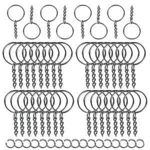 30/50pcs Metal Blank Keyring Keychain Split Key Ring with Chain Climbing Buckles Carabiner Keychain Rings AccessoriesDIY Crafts