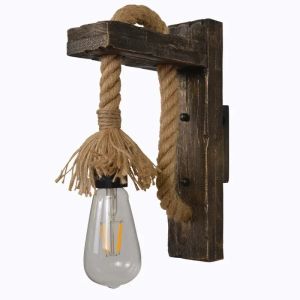 Retro Natural Wood Hemp Rope Wall Light Retro Industrial Wall Pendant Lamp for Bar Bedside Restaurant Bedroom Coffee American