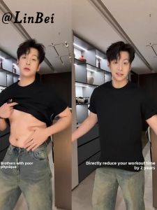 Pure Black Heavyweight Long Staple Cotton T-Shirt Mens Three-Needle Half Sleeve American Style Inner Wear Short Sleeve