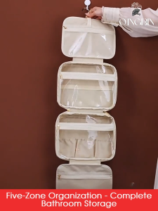 HXR Portable Makeup Bag Large Capacity Handbag PU Leather Waterproof Dry-wet separation Multi-layer Hanging Cosmetic Bag