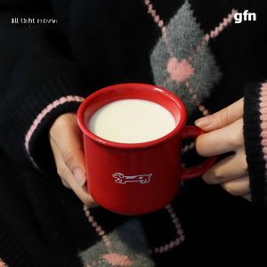 Original Goodfornothing Red Ceramic Dog Mug Coffee Milk Water Cup Small Style Universal for Everyone Made in China