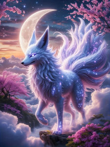Huacan 5D DIY Diamond Painting Moon Nine Tailed Fox Diamond Mosaic Animal Full Decorative Paintings