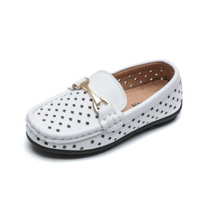 New Spring Autumn Children Soft-Soled Bean Shoes British Style Kids Genuine Leather Performance Shoes Boys Flat Hollow Loafers