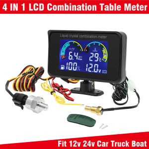 RYSJM | 4 in1 Car LCD Meter Digital Oil Pressure Voltage Water Temperature Fuel Multi-functinal Combination Table for Car Truck SUV RV