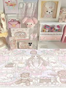 Cute Pink Girl Office Desk Mat Thickened Waterproof Non-slip Mouse Pad Pet Feeding Mat Photography Background Mat Leather Material