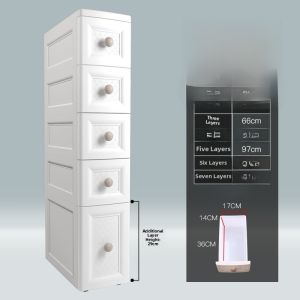 Narrow Space Plastic Drawer Style Storage Cabinet for Kitchen Bathroom Wall Mounted Organizer with 5 Layers Smooth Surface