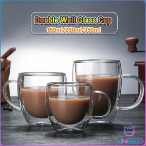 Need. Transparent Double Wall Glass Cup Coffee Mug Heat Resistant Cup With Handle 150ml/250ml/350ml