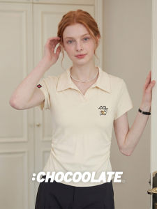 French Style Polo Collar Slim Fit Women T-shirt