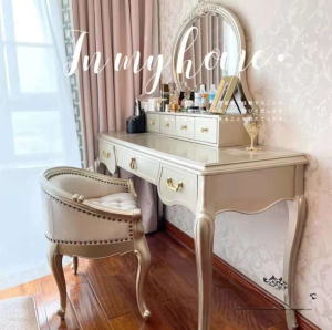 Accessible Luxury Internet Celebrity Dressing Table Cosmetic Chair American Bay Window Princess with Mirror Storage Dresser European Solid Wood Makeup Table
