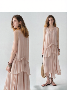 epoque de rueen | Elegant Asymmetric Ruffled Stretch Waist Chiffon Skirt Dress Set