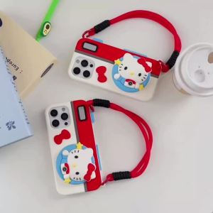 Sanrio | Cute Camera Hello Kitty Head Grip Tok Holder Case For iPhone 18 17 16 15 14 13 12 Pro Max Plus Cartoon Back Cover with Lanyard