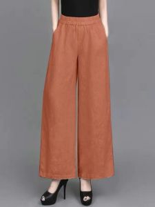 High Waist Cotton Linen Wide Leg Loose Slimming Summer New Style Thin Cotton Linen Meat Concealing Womens Pants Anti-Slip Stickers