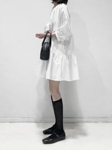 Elegant White French Style Doll Dress Womens Loose Slimming Long Sleeve Spring Summer A-Line Skirt round Neck Short Dress