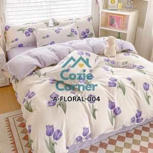 Cozy 4-in-1 Bedding Set – Floral Designs – Flat Bed Sheet Comforter Cover & Pillowcases