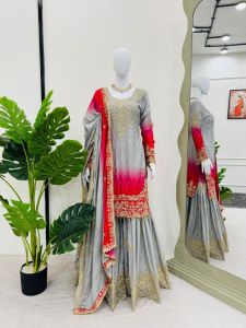 [PRE-ORDER] 2025 JUN READYMADE GRAND WEDDING BOLLYWOOD SUIT WITH PALAZO PANT WITH EMBROIDERY SEQUINS WORK SIZE M TO 2XL ( DELIVERY 10 WORKING DAYS) ETA: 2025 - 08 - 30