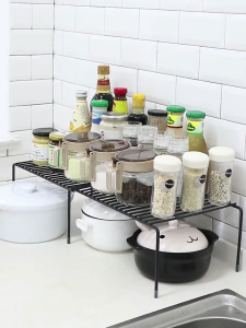 Scalable kitchen simple storage rack dish rack layered partition storage rack iron seasoning rack black