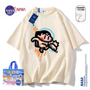 เสื้อยืดคู่รัก NASA แขนสั้นพิเศษคุณภาพสูง ทรงหลวม ผ้าฝ้าย สำหรับผู้หญิง ฤดูร้อน 2025 เสื้อยืดคอกลมคอตตอนคอกลม