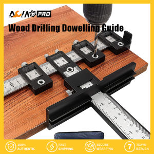 AumoPro 1PC Cabinet Hardware Jig Tool - Wood Drilling Dowelling Guide for Installation of Handles Knobs on Doors and Drawer - Adjustable Punch Locator Drill Template Guide
