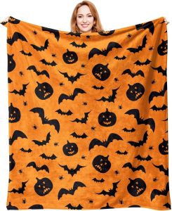 1PC Halloween Theme Throw Pumpkin skull Black Bats Orange color Thin Blanket Gifts for Couch Bed Car Home Camping all season use