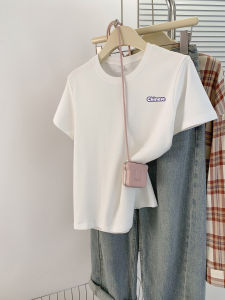 New 2025 Womens Cotton T-Shirt Short Sleeve Loose Fit Casual Style Fashionable Anti-Aging White Color Summer Top Trendy