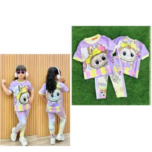 10-45kg LABUBU + bộ tay ngắn quần dài bé gái thun lạnh 3D annskid loại 1 mềm mịn bền đẹp 090
