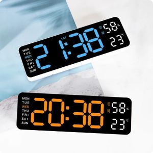 LED Display Screen Digital Wall Clock Jam Dinding Digital with Temperature and Auto Dimming Easy Track The Time Date and Day of Week 时钟挂钟客厅
