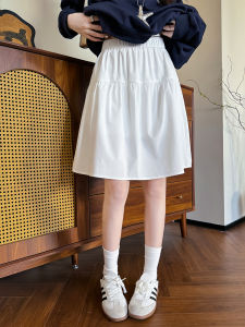 White High Waist A-Line Mini Skirt Womens Summer New Style Half-length Umbrella Skirt Polyester Fiber Loose Fit Pure Color