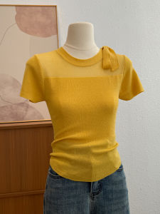 Korean Style Womens Slim Fit Short Sleeve Knitted T-Shirt Summer Thin Fashionable Breathable Casual round Neck Top