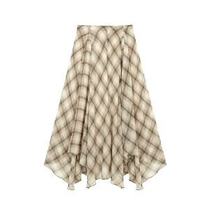 New Irregular Gingham Mid-Length Retro Slimming Chiffon Skirt