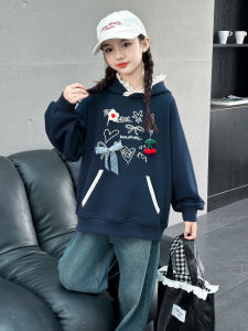 MPW | เสื้อฮู้ดลายดอกไม้แฟชั่นสำหรับเด็กผู้หญิง ฤดูใบไม้ผลิและฤดูใบไม้ร่วง เสื้อคลุมกันหนาวแบบมีฮู้ดสำหรับเด็กวัยกลางคนและโต ผ้าฝ้ายผสมโพลีเอสเตอร์