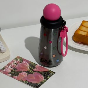 Portable Insulated Water Bottle Cute  Mouth Student Female High Aesthetic Value Straight Drinking Cup Stainless Steel 370ml