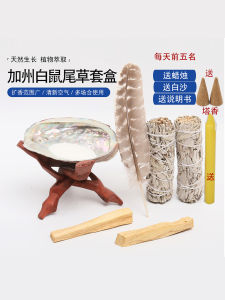 American White Salvia Officinalis Peru Holy Wood Abalone Shell Turkey Feather Solid Wood Bracket Aromatherapy Set Box Cleaning Purification Space