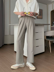 Hualun Mens Summer Casual Pants High Waist Loose Fit Youthful Style Slick And Handsome Drapey Fabric Versatile Solid Color