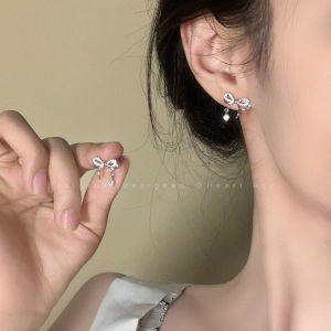 Elegant Silver Needle Butterfly Knot Zirconia Stud Earrings Womens Fashion Jewelry Unique Personality Ear Decorations