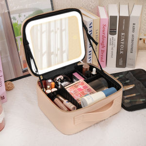 High-End LED Lighted Mirror Cosmetic Bag Womens Portable Large Capacity Professional Beauty Makeup Box Storage Organizer