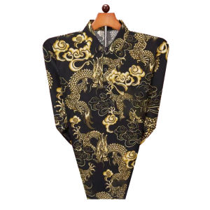 TAILOR  现货男唐装Printed Dragon Robe Coat China-chic Modified Button Top Mens New Year Chinese Style Clothes